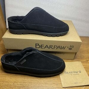 Bearpaw Bruce Men's Slip On Faux Fur Suede Black Comfort Shoes Size 9M New